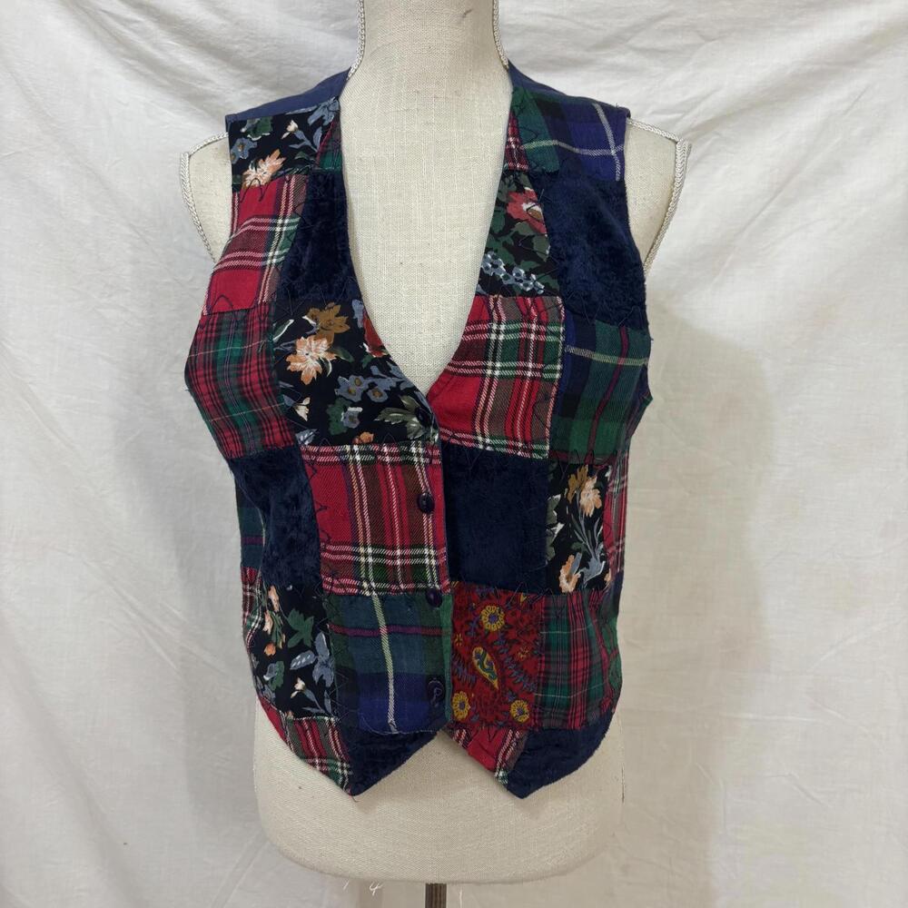 Vtg Victoria Jones Petites patchwork vest sz medium petite